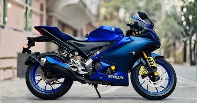 Yamaha R15 Racing Blue parked on Indian Road